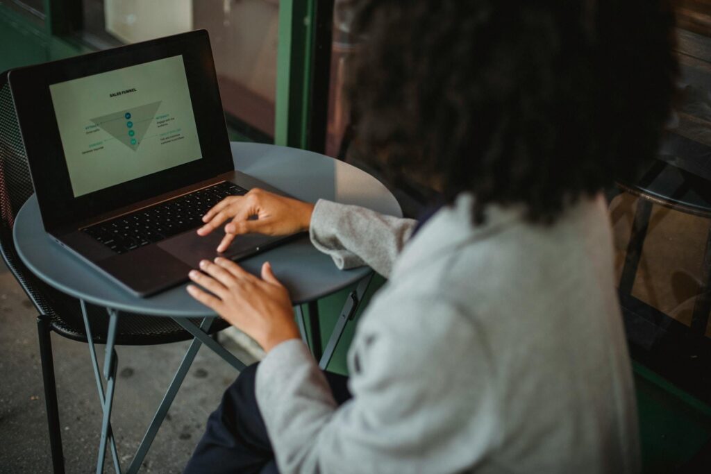 Woman looking at a computer
